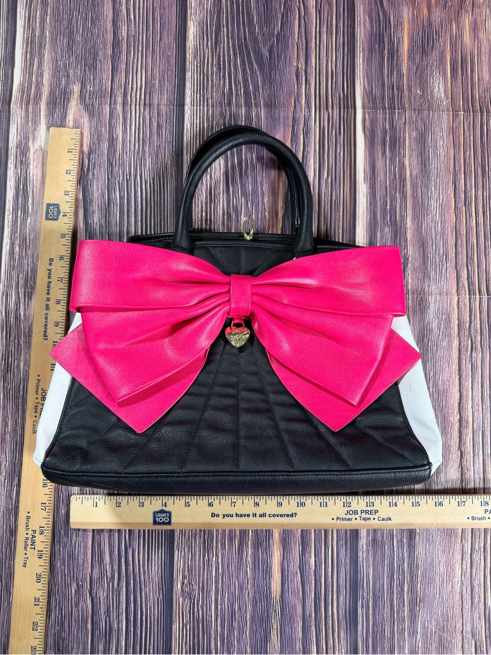 Betsey Johnson Black White Handbag Big Pink Bow‎ & Stripped Tablet Case Bag - Picture 13 of 16